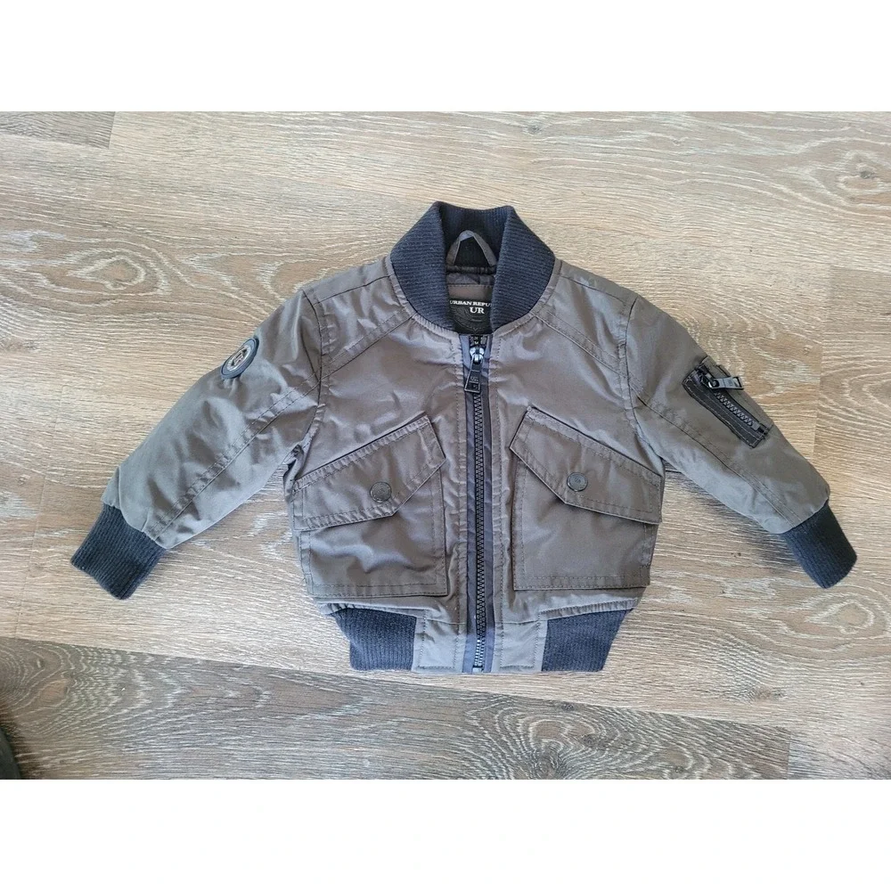 Urban Republic Baby Bomber Jacket 12M‎ Full Zip Pockets Gray Kids Outerwear #7